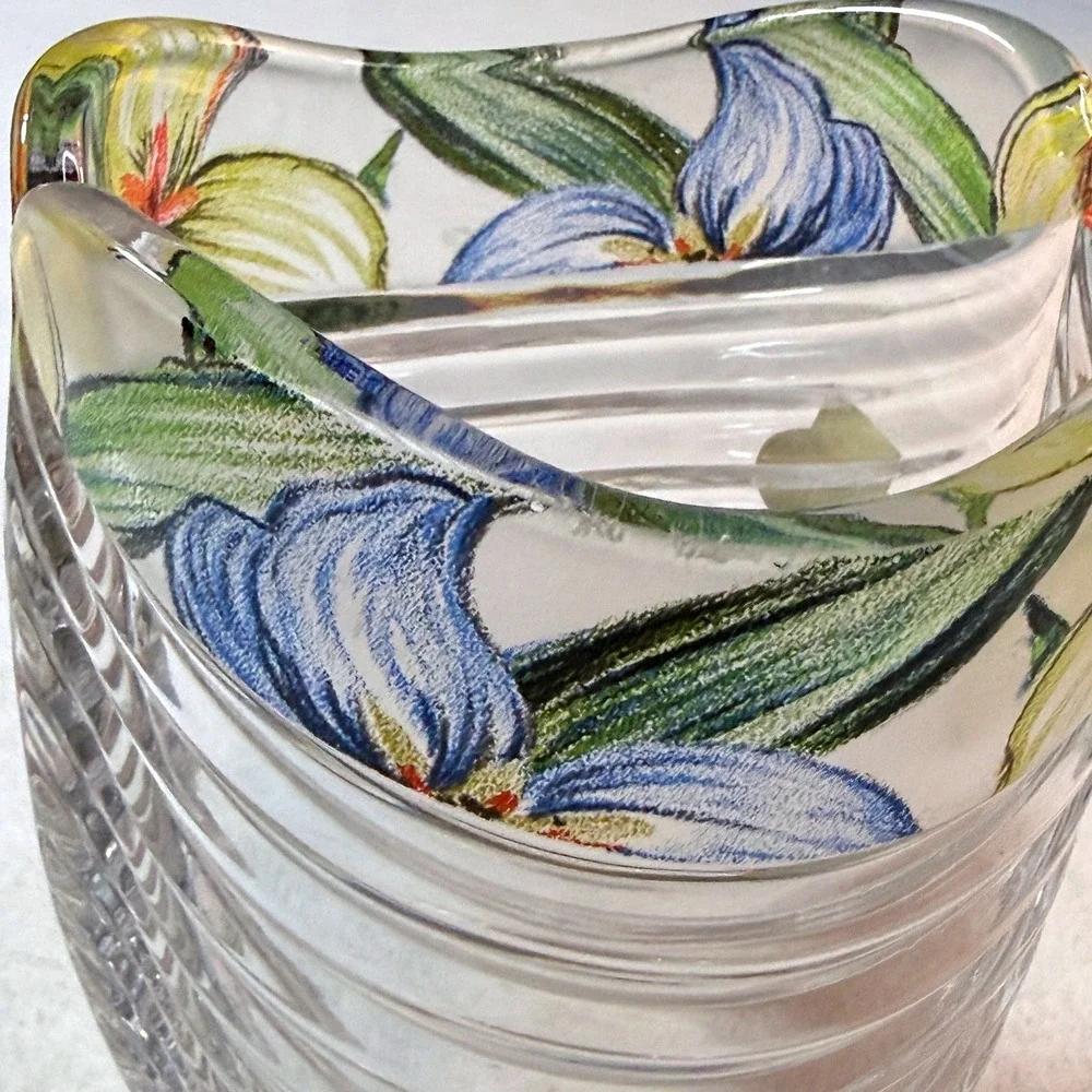 Vintage Anna Hutte Bleikristall German Lead Crystal Vase Floral Ribbed 7.5in